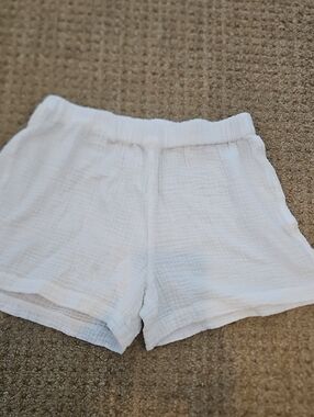High-Rise White Gauze Lounge Shorts